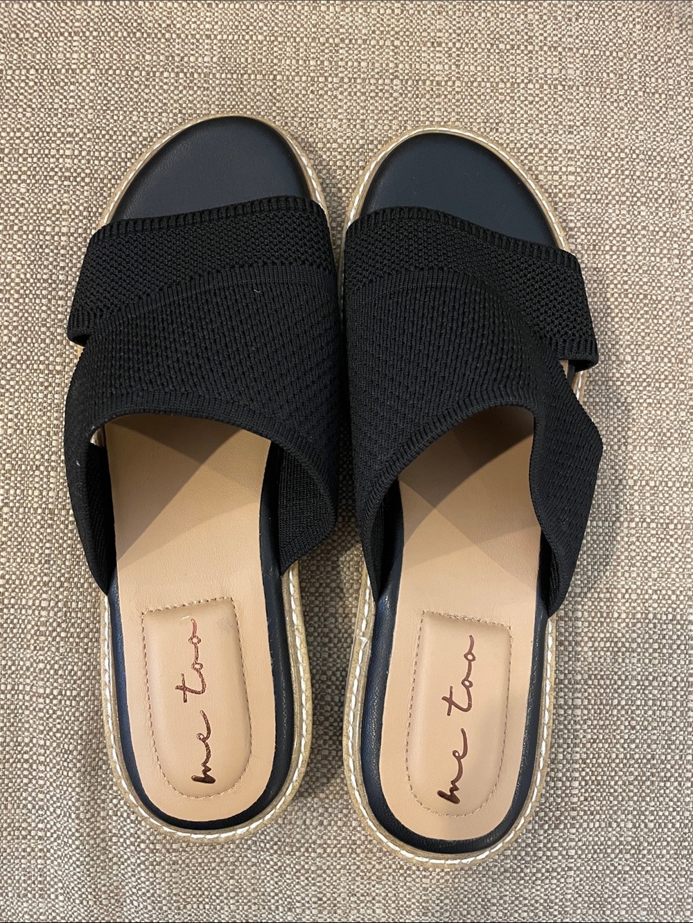 NWOB Me Too Black Knit Slide Sandals Size 8M